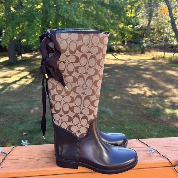 Coach Tristee Classic Logo Signature Lace Up Lined Rain Boots - Picture 11 of 16